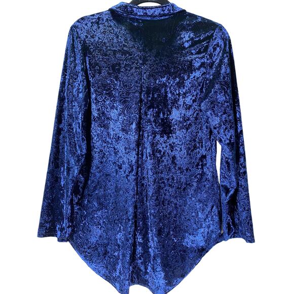 Boho Chic Velvet Hippie Tunic Womens M Raised Print Royal Blue Flare Sleeve - Picture 8 of 8